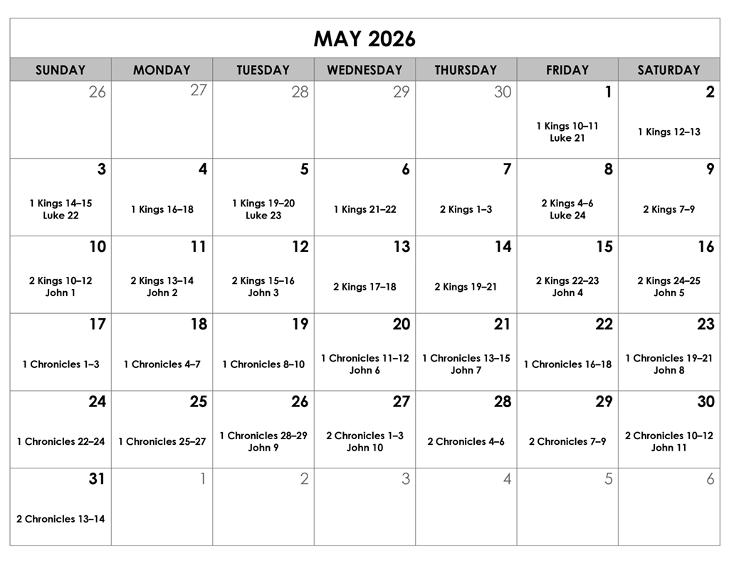 May Scripture Reading Calendar