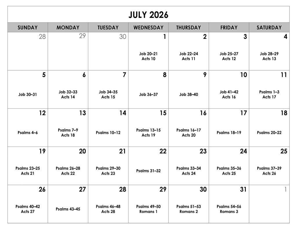 July Scripture Reading Calendar