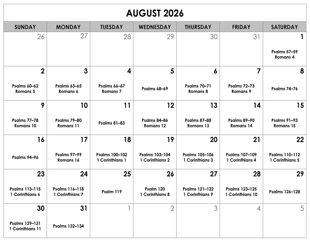 Bible Reading for August