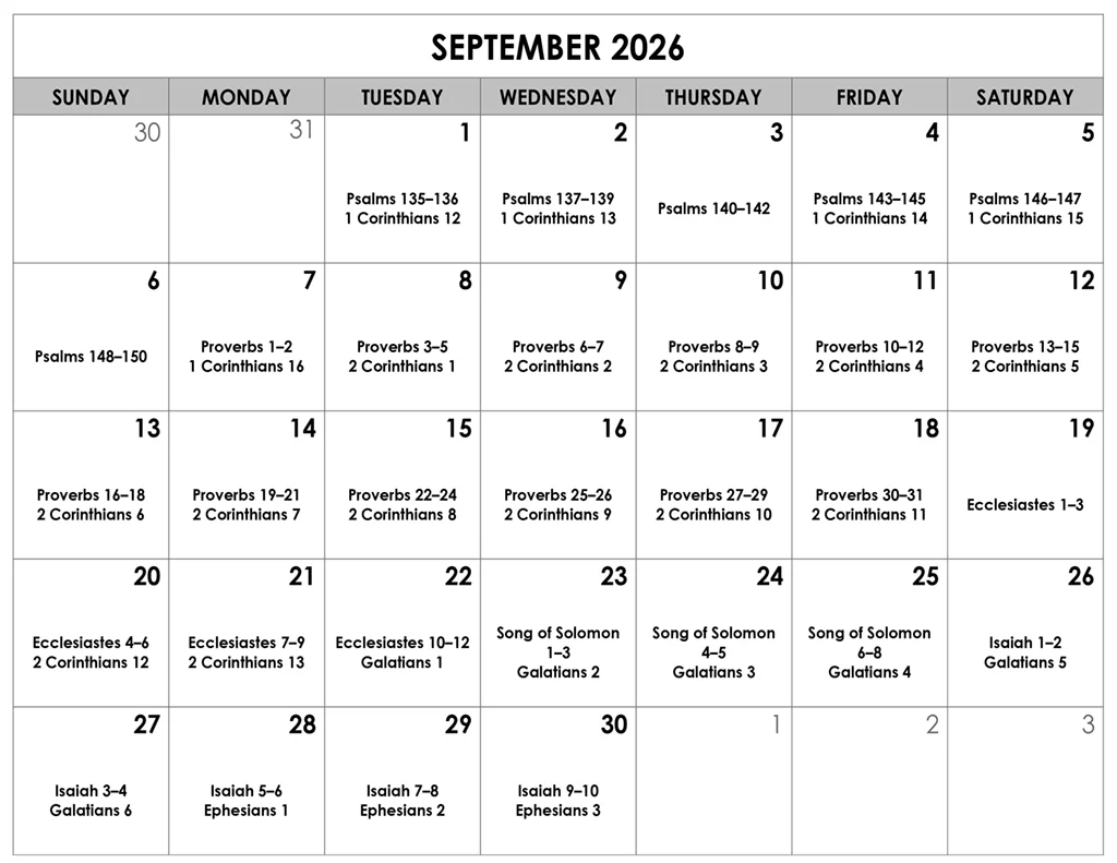 September Bible Reading Calendar